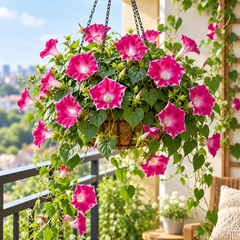 Morning Glory Magenta White Edge vine with rich magenta trumpet-shaped flowers and contrasting white margins – summer climbing flower seeds for trellises balconies pots and grow bags in Pakistan