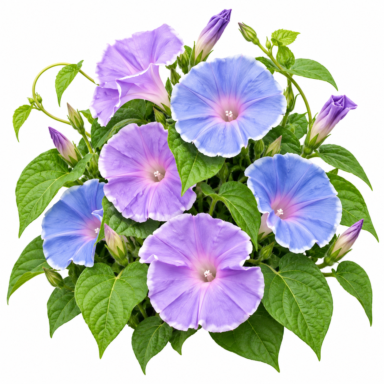 Morning Glory Morning Call Blue & White Picotee Ipomoea nil vine with large blue trumpet-shaped flowers and pale-white picotee edging – summer climbing flower seeds in Pakistan