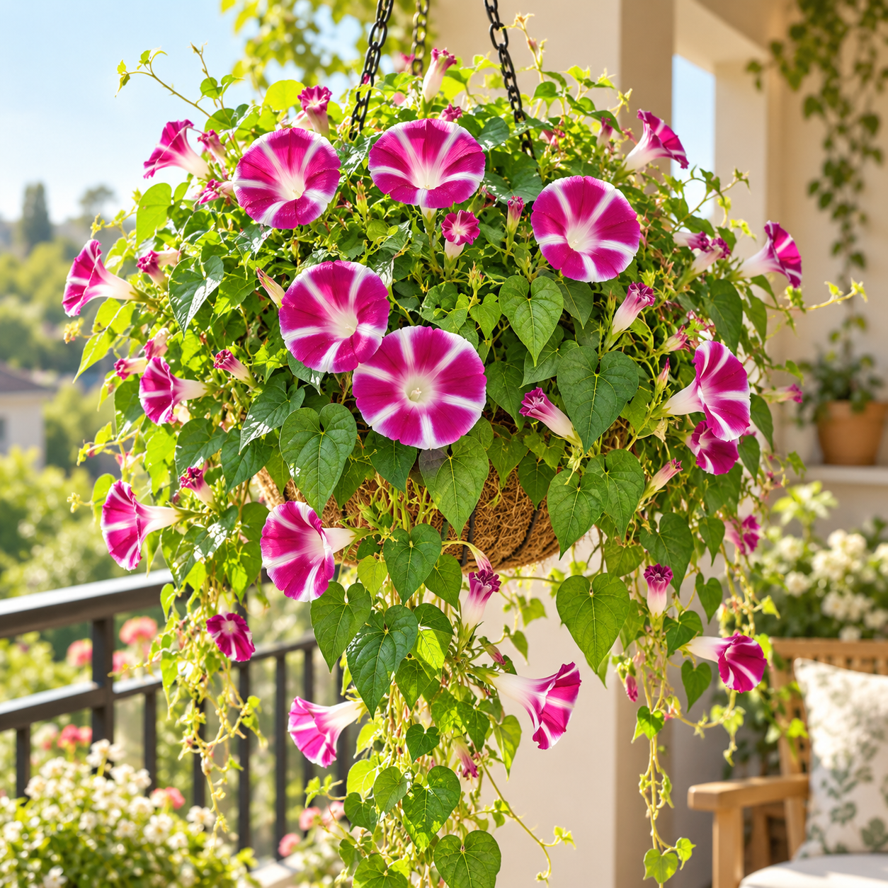 Morning Glory Rosita vine with rosy-pink to magenta trumpet-shaped flowers – summer climbing flower seeds for trellises balconies pots and grow bags in Pakistan