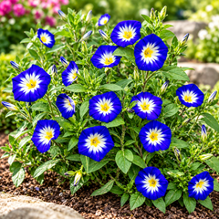 Convolvulus tricolor Royal Ensign Blue Dwarf Morning Glory with vivid royal-blue funnel-shaped flowers and contrasting centre – summer flower seeds for beds borders pots and grow bags in Pakistan