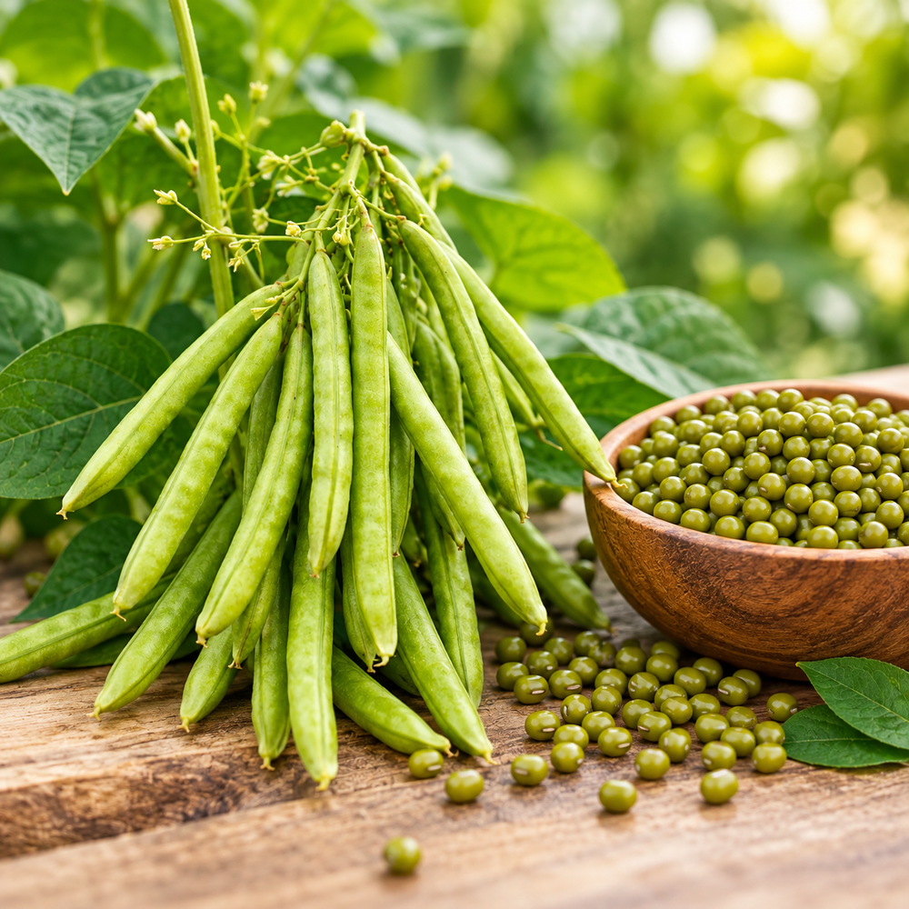 Green Mung Beans with mature pods on healthy Vigna radiata plants – Moong Green Gram seeds for home gardening in Pakistan