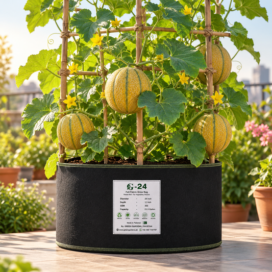 Musk Melon Ashrafi F1 Hybrid with rounded smooth-skinned ripe melons and sweet juicy flesh growing on healthy spreading summer vines – Kharboza fruit seeds Pakistan