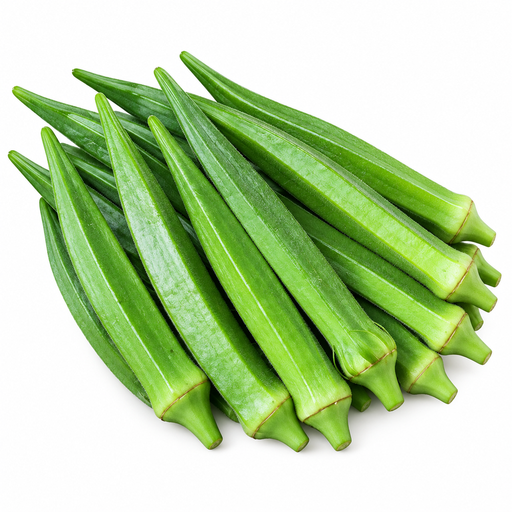Desi Okra Ladyfinger Bhindi plant with tender dark-green elongated pods and pale-yellow flowers growing on healthy upright summer plants – vegetable seeds for kitchen gardens and grow bags Pakistan