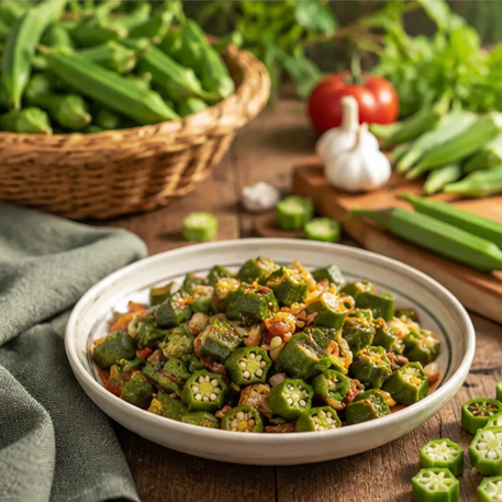 GALA 455 F1 Hybrid okra plant with tender dark-green bhindi pods – summer vegetable seeds for home gardening in Pakistan