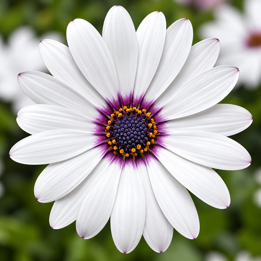 Osteospermum African Daisy White with Purple Eye featuring elegant white daisy-like flowers with deep-purple centres and compact green foliage – winter flower seeds for pots and grow bags in Pakistan