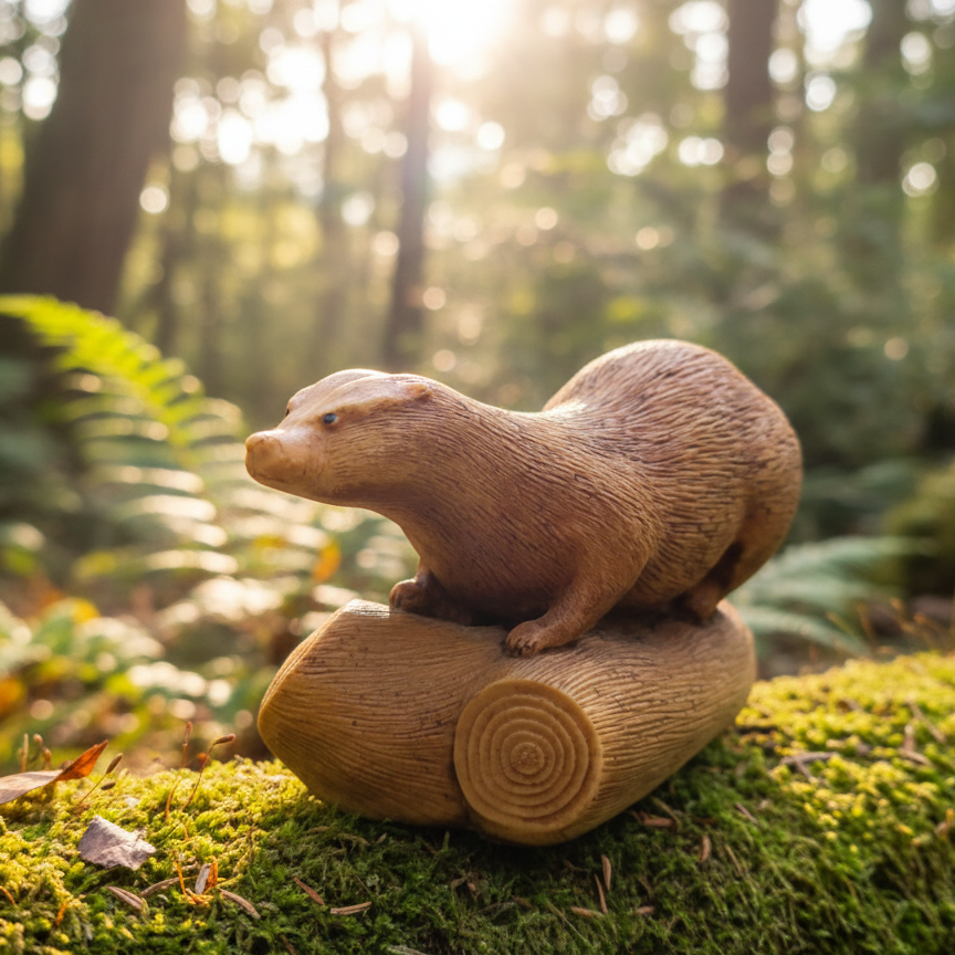 Otter Sculpture Figurine - Resting on a Log