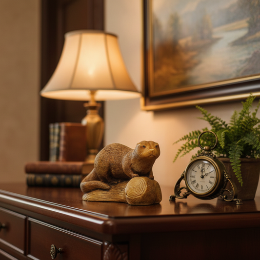 Otter Sculpture Figurine - Resting on a Log