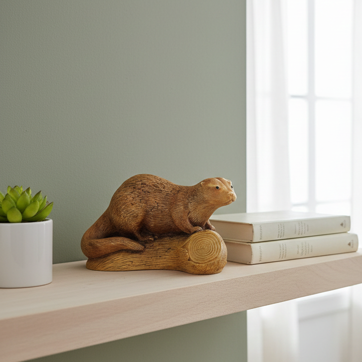 Otter Sculpture Figurine - Resting on a Log