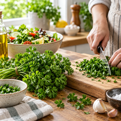 Fresh Curly Leaf Parsley plant with dense bright-green curled foliage – Petroselinum crispum seeds for winter and home gardening in Pakistan