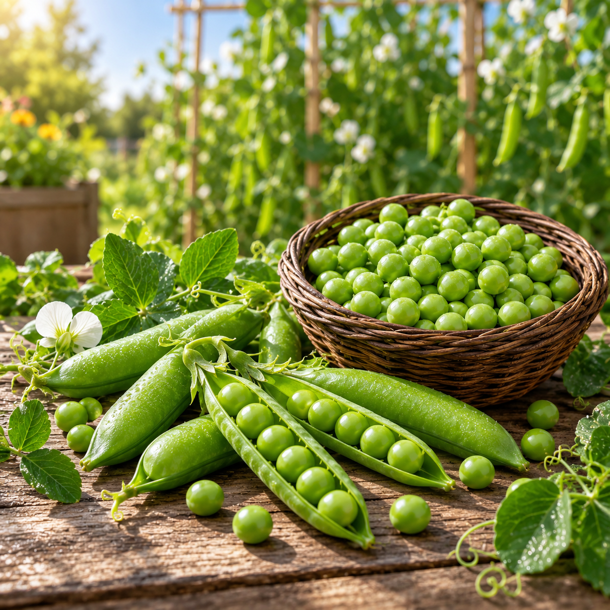 Healthy green pea vines with fresh plump pods growing on a trellis – Green Peas seeds for winter and home gardening in Pakistan