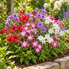 Phlox Star Mix Phlox drummondii with colourful star-shaped pink red purple and white flowers – winter seeds for pots beds borders and grow bags in Pakistan