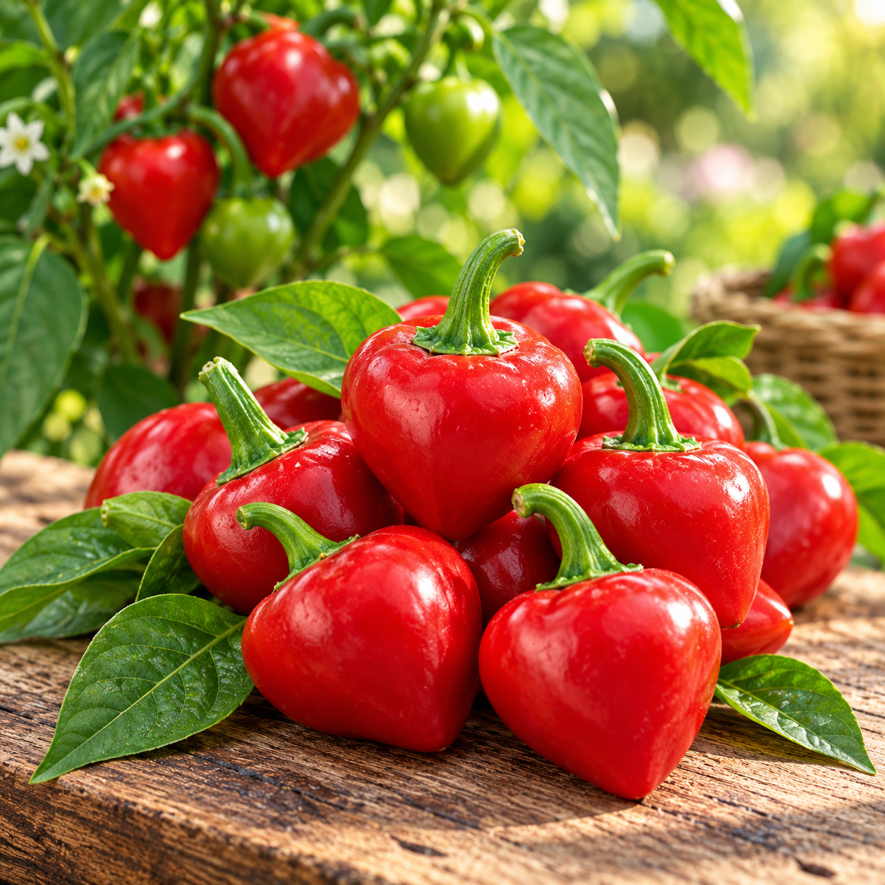Healthy Pimento Pepper plant with thick rounded bright red sweet peppers – heirloom Capsicum annuum seeds for home gardening in Pakistan