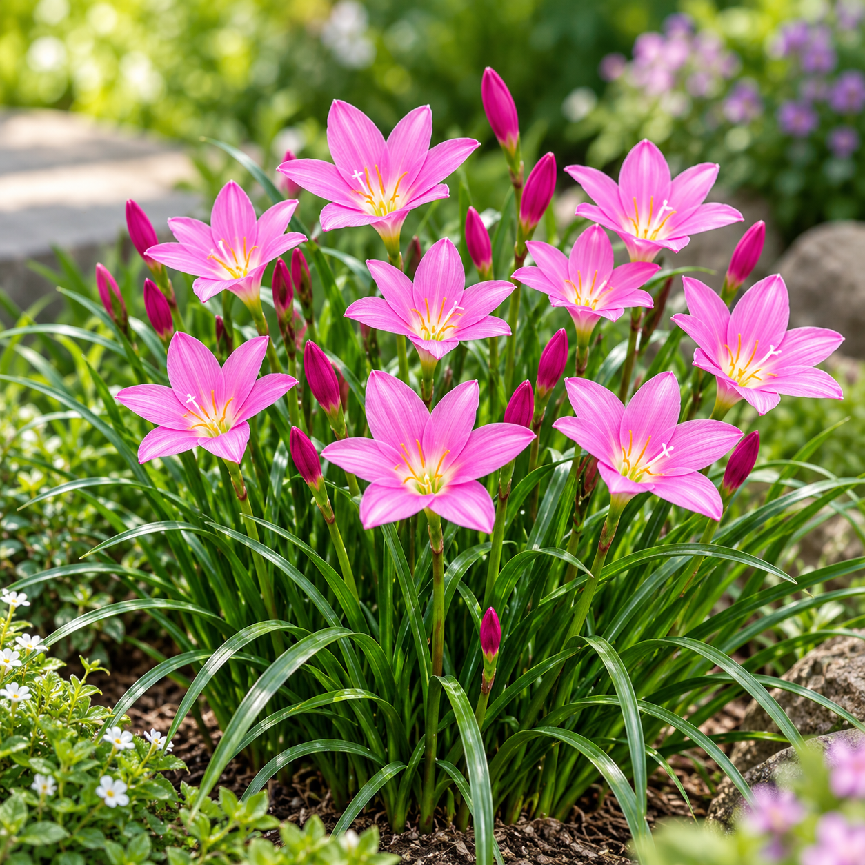 Pink Rain Lily Zephyranthes carinata with bright pink flowers – pack of 10 XL size perennial bulbs for pots grow bags and gardens in Pakistan