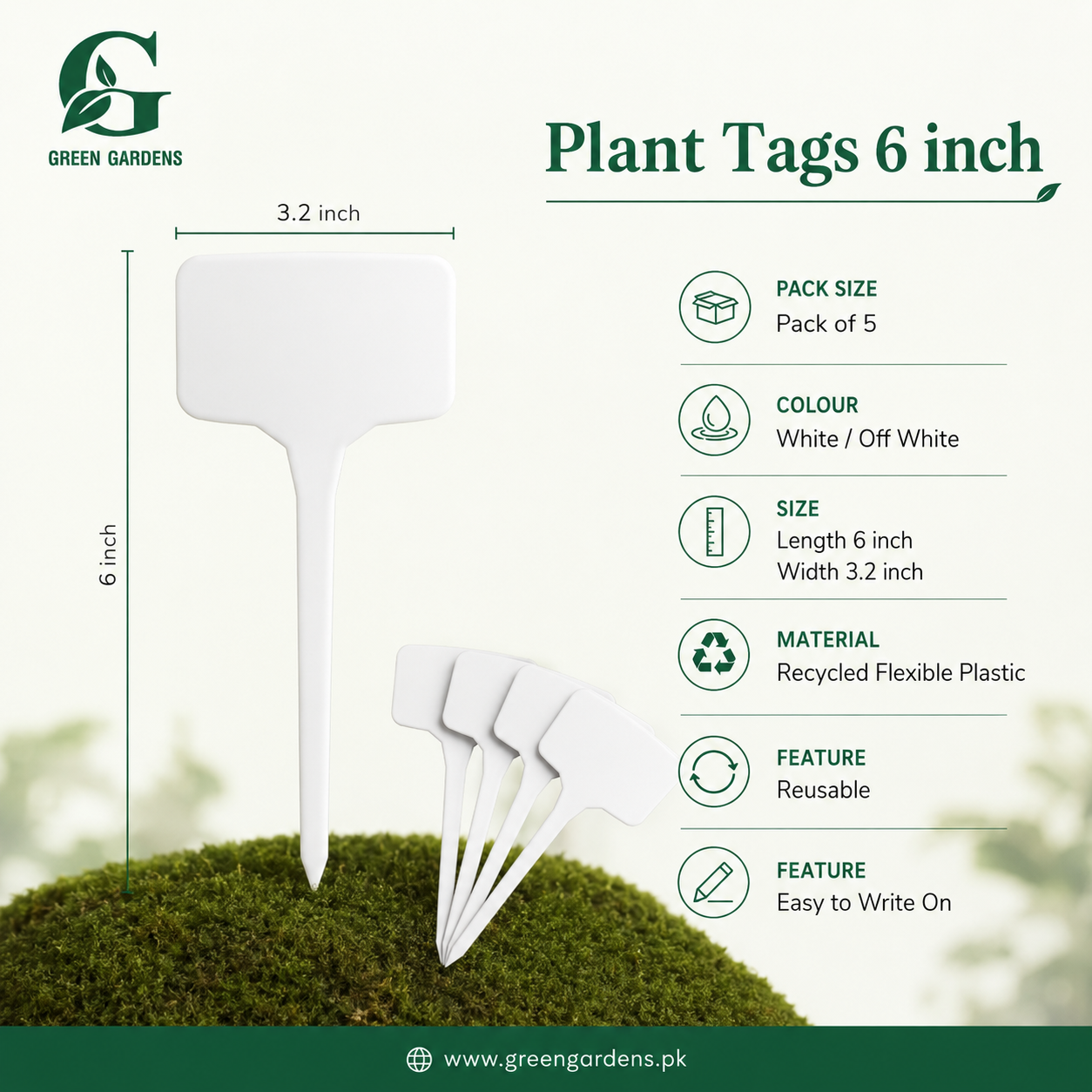 Plant Tags – 6 × 3.2 Inch | Reusable | Pack of 5