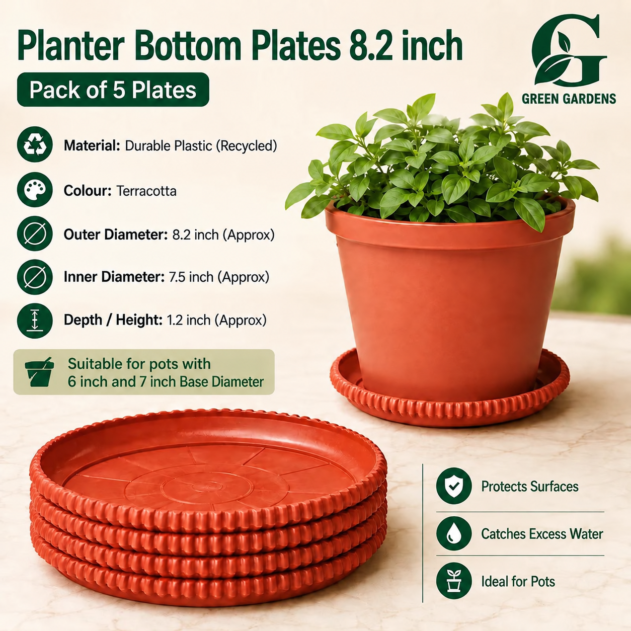 Planter Bottom Plate - 8.2 inch (Pack OF 5)