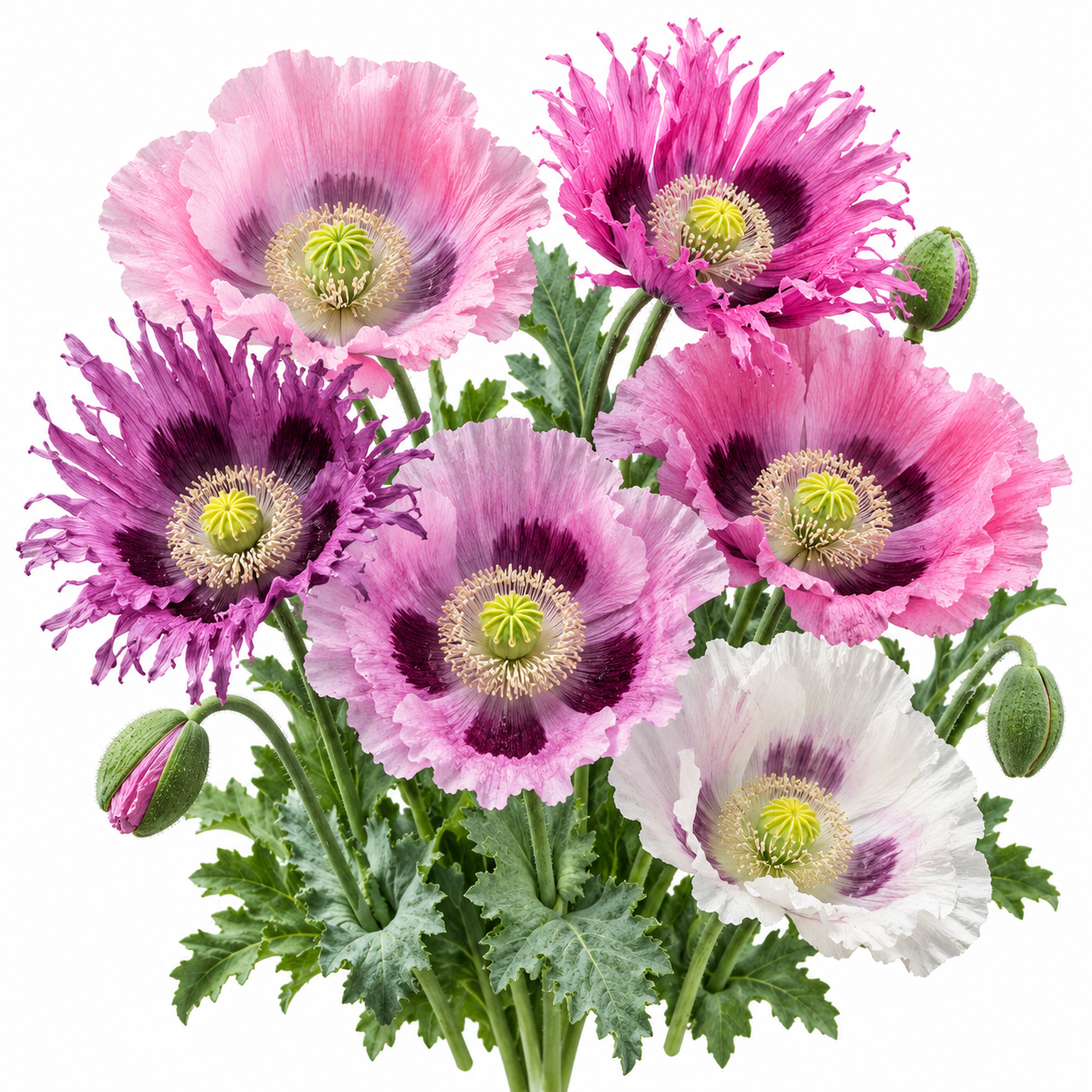 Poppy Fringed and Ruffled Pastel Mix with delicate pink peach salmon rose and white flowers featuring fringed wavy and ruffled petals – winter flower seeds Pakistan