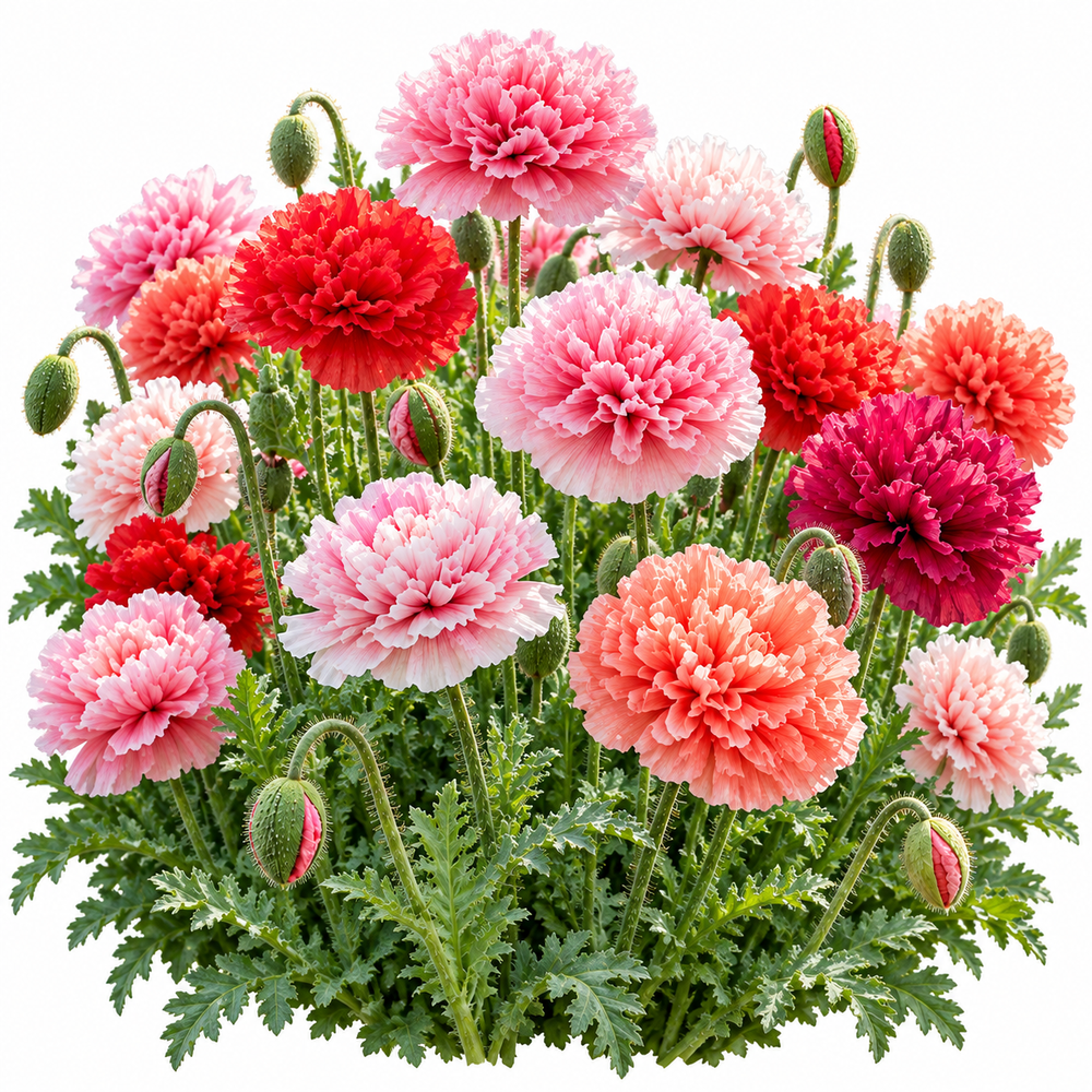 Poppy Shirley Double Papaver rhoeas with ruffled pink red salmon and white flowers – winter seeds for beds borders pots and grow bags in Pakistan