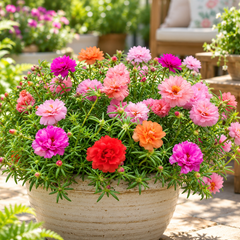 Portulaca Long Time Moss Rose with colourful summer flowers and succulent foliage – heat-tolerant flower seeds for beds pots hanging baskets and grow bags in Pakistan