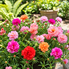 Portulaca Long Time Moss Rose with colourful summer flowers and succulent foliage – heat-tolerant flower seeds for beds pots hanging baskets and grow bags in Pakistan