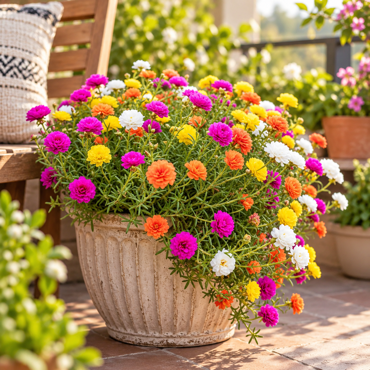 Portulaca Double Mix Moss Rose with colourful double and semi-double summer flowers – heat-tolerant flower seeds for beds pots hanging baskets and grow bags in Pakistan