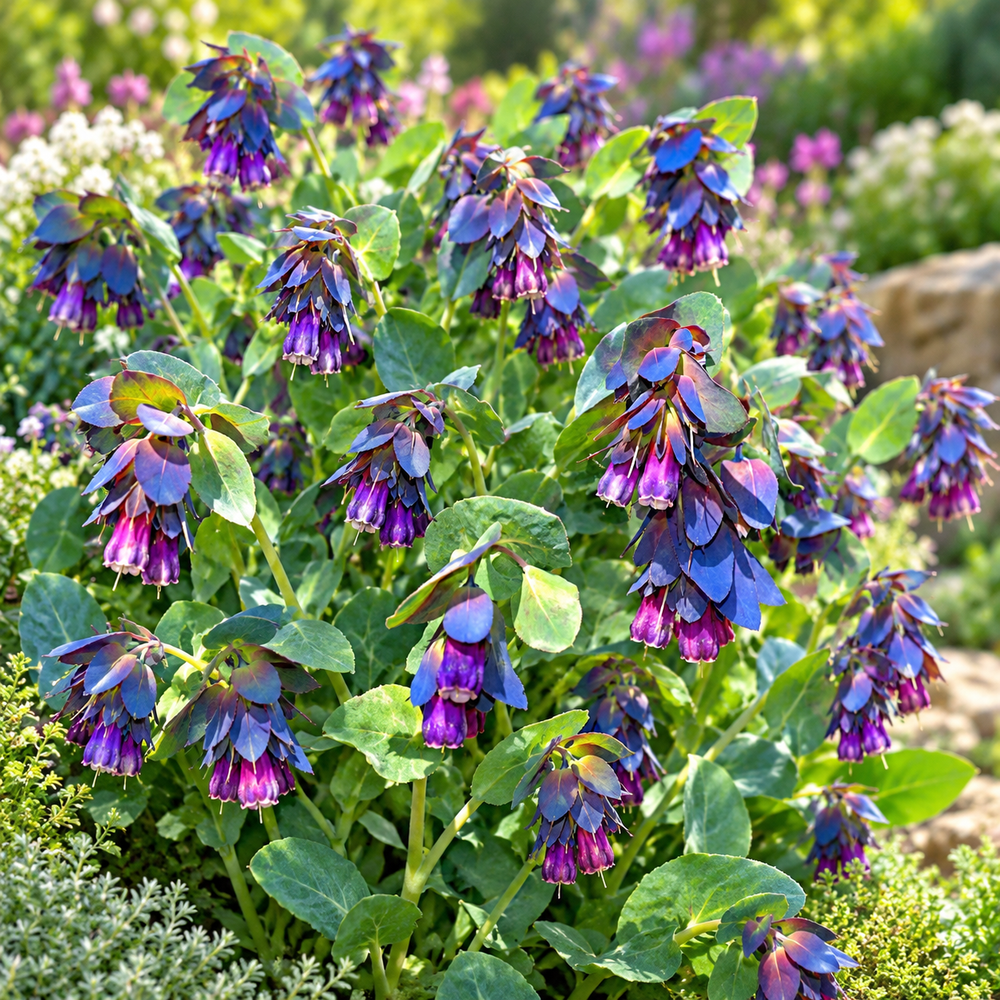 Horti Tops Honeywort Pride of Gibraltar Seeds packet with beautiful purple-blue Cerinthe flowers