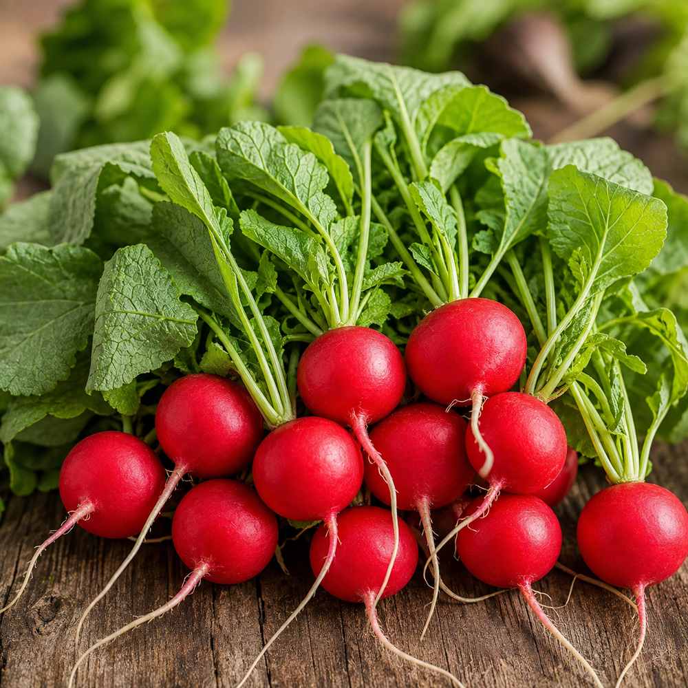 Red Round Heirloom Radish with bright red roots and crisp white flesh – radish seeds for home gardening in Pakistan