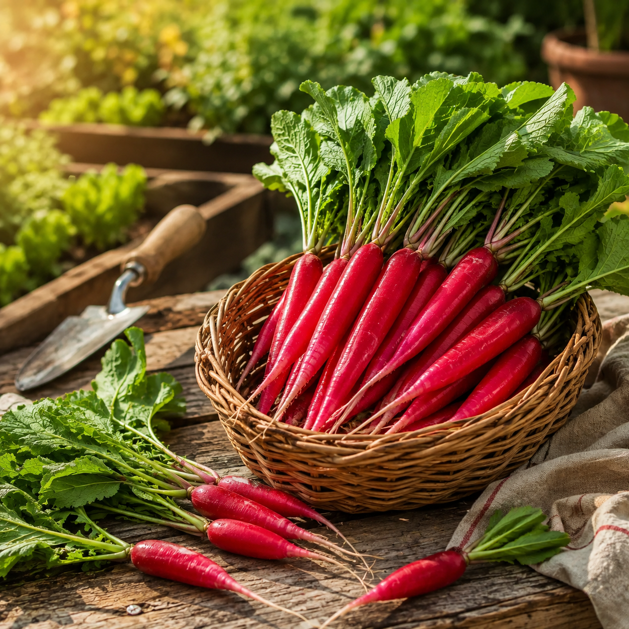 Red Long Heirloom Radish with elongated red roots and crisp white flesh – winter radish seeds for home gardening in Pakistan