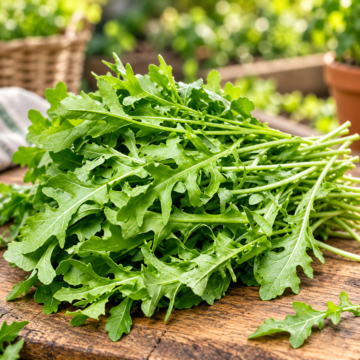 Fresh green Rocket Salad leaves with characteristic lobed shape – Arugula Rucola seeds for winter salads and home gardening in Pakistan