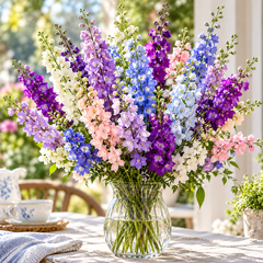 Rocket Larkspur Consolida ajacis Mix with tall blue purple pink and white flower spikes – winter seeds for beds borders grow bags and cut flowers in Pakistan