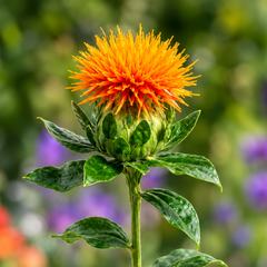 Safflower Carthamus tinctorius False Saffron with bright yellow orange and red flowers – summer seeds for sunny gardens pots and grow bags in Pakistan
