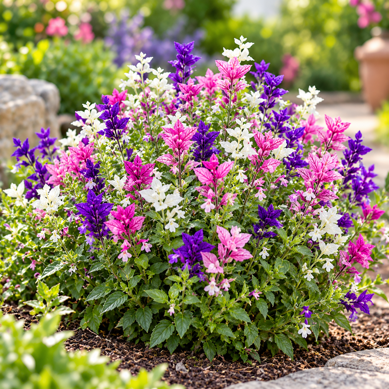 Salvia Tricolor Mix Salvia viridis Painted Sage with pink purple and white colourful bracts – winter flower seeds for beds borders pots grow bags and cut flowers in Pakistan