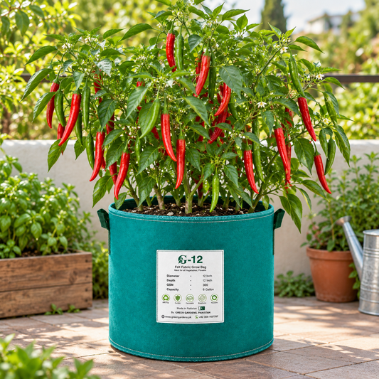 Healthy Spanish Hot Pepper plant with fresh green and mature hot chilli fruits – spicy Capsicum annuum seeds for home gardening in Pakistan