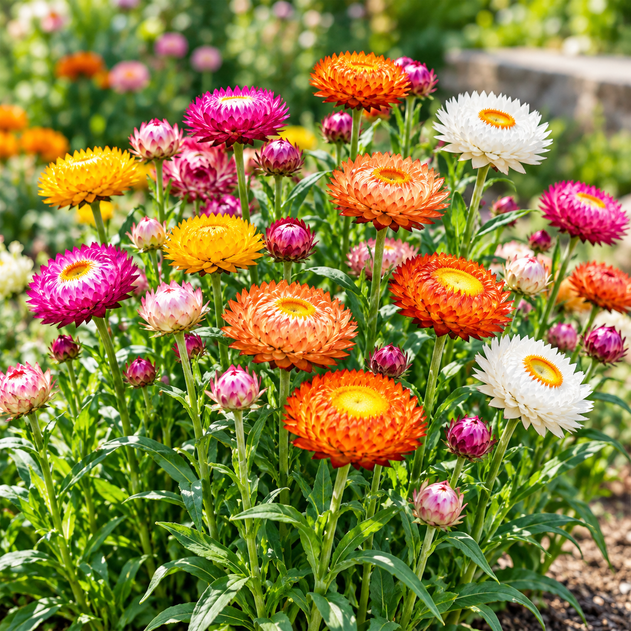 Straw Flower Xerochrysum bracteatum with colourful papery everlasting blooms – winter flower seeds for beds borders pots grow bags fresh cuts and dried arrangements in Pakistan