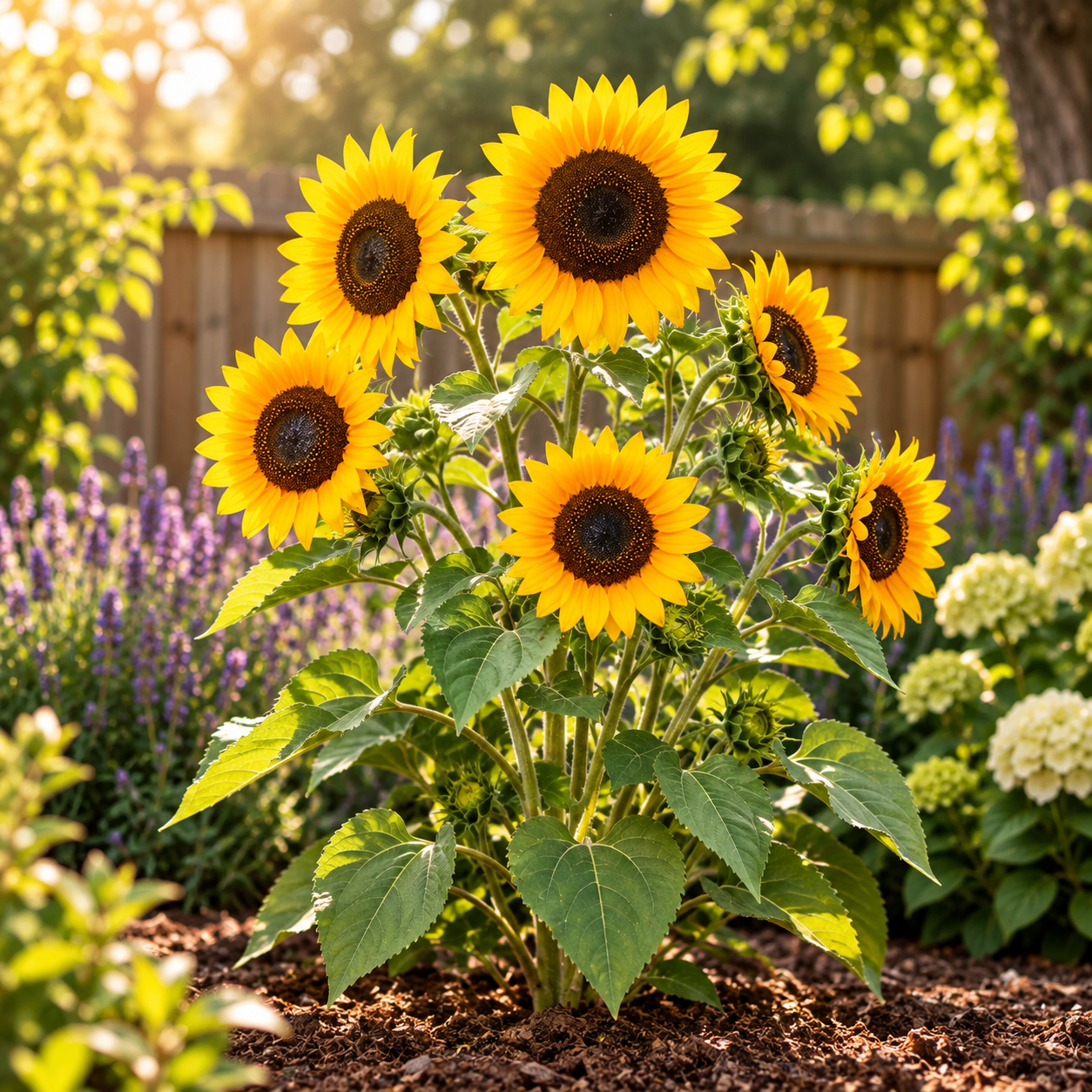 Sunflower Domino Helianthus annuus with golden-yellow petals and dark centres – branching summer sunflower seeds for gardens and grow bags in Pakistan