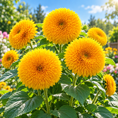 Double Tall Sunflower Helianthus annuus with large densely petalled golden-yellow double flowers – summer seeds for gardens and grow bags in Pakistan