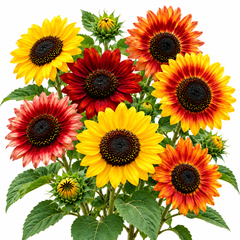 Multicolour Sunflower Helianthus annuus mix with yellow orange red bronze and bicolour summer flowers for gardens and grow bags in Pakistan