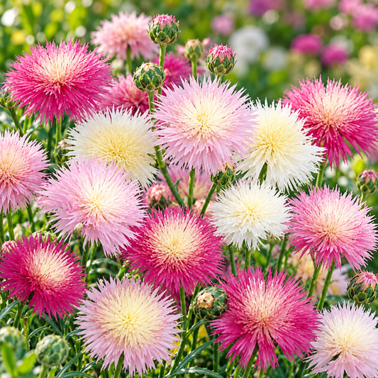 Sweet Sultan Imperialis Pastel Mix with fragrant fluffy fringed flowers in soft pink lilac lavender purple and white – winter cut flower seeds Pakistan
