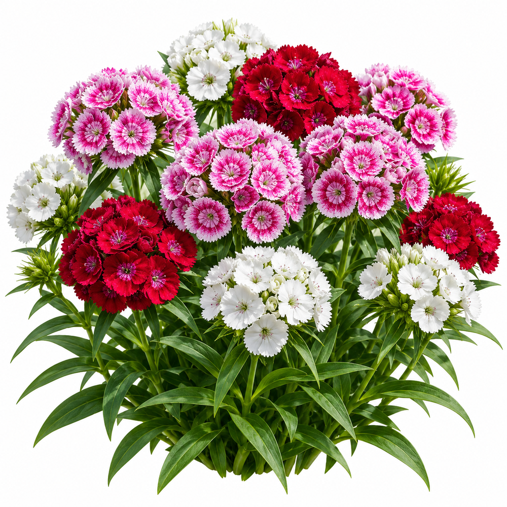 Sweet William Dianthus barbatus Floriada Mix with pink red crimson white and bi-colour clustered flowers – winter flower seeds for gardens and grow bags in Pakistan