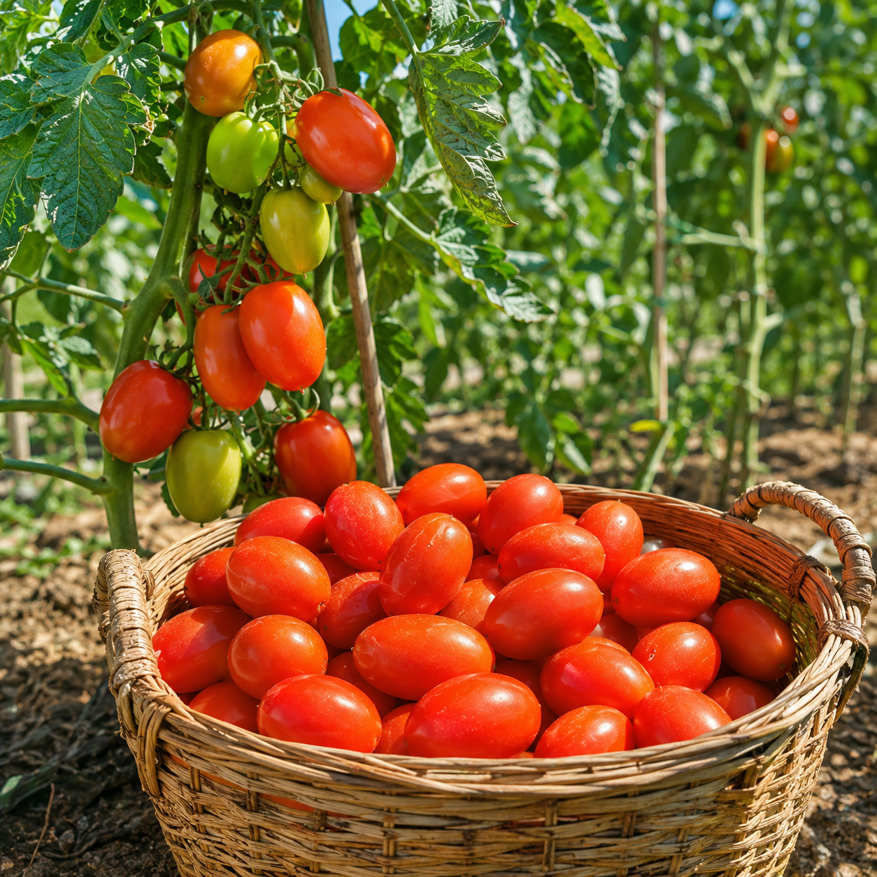 JUMBO 055 F1 Hybrid red tomatoes growing on a healthy productive plant – high yield tomato seeds for home gardening in Pakistan