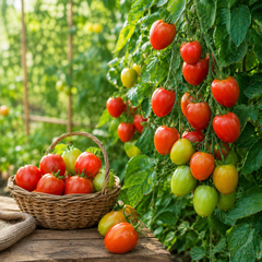 Sahel F1 Hybrid red tomatoes growing on a vigorous indeterminate vine – tomato seeds for trellis, grow bags and home gardening in Pakistan
