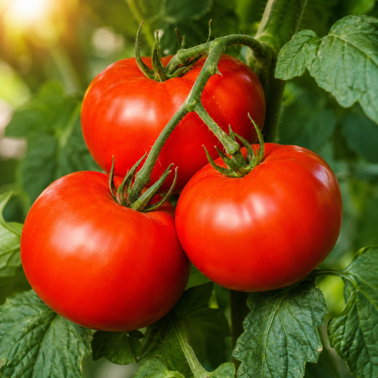 HARVEST KING F1 round red tomatoes growing on a healthy determinate plant – hybrid tomato seeds for home gardening in Pakistan