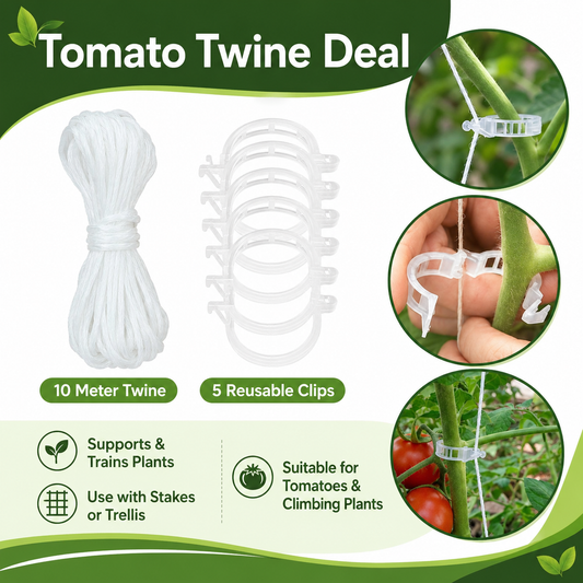 Tomato Twine Deal – 10 Meter Twine with 5 Reusable Plant Support Clips