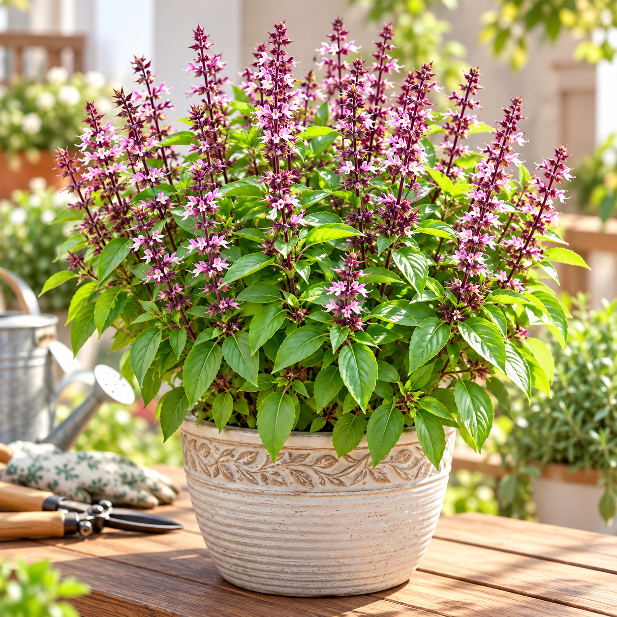 Tukh Malanga Basil Ocimum basilicum plant with aromatic green leaves flowering spikes and mature black basil seeds – herb seeds in Pakistan