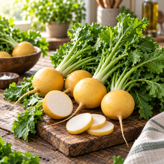 Golden Ball Turnip with smooth round yellow roots and golden-yellow flesh – winter turnip seeds for home gardening in Pakistan