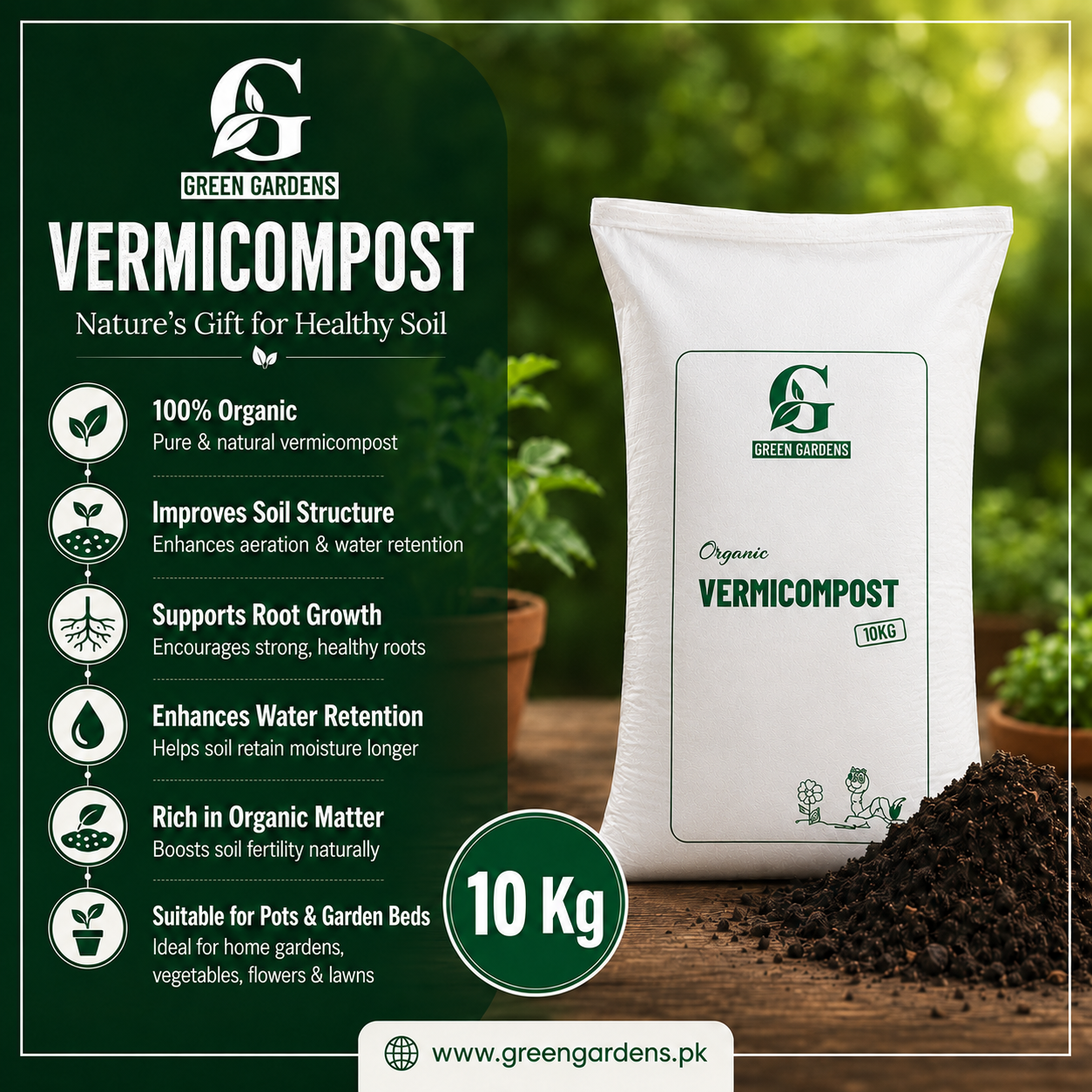Vermicompost 10kg – 100% Organic Fertilizer in Pakistan (Delivery to Daewoo Service Areas Only)