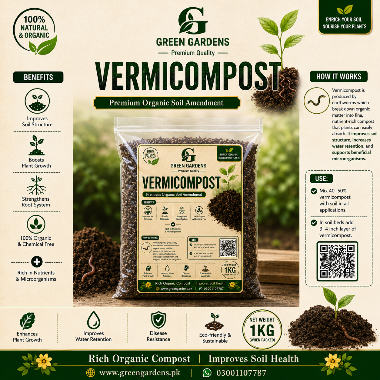 Vermicompost, 1 kg (100% Pure & Natural)