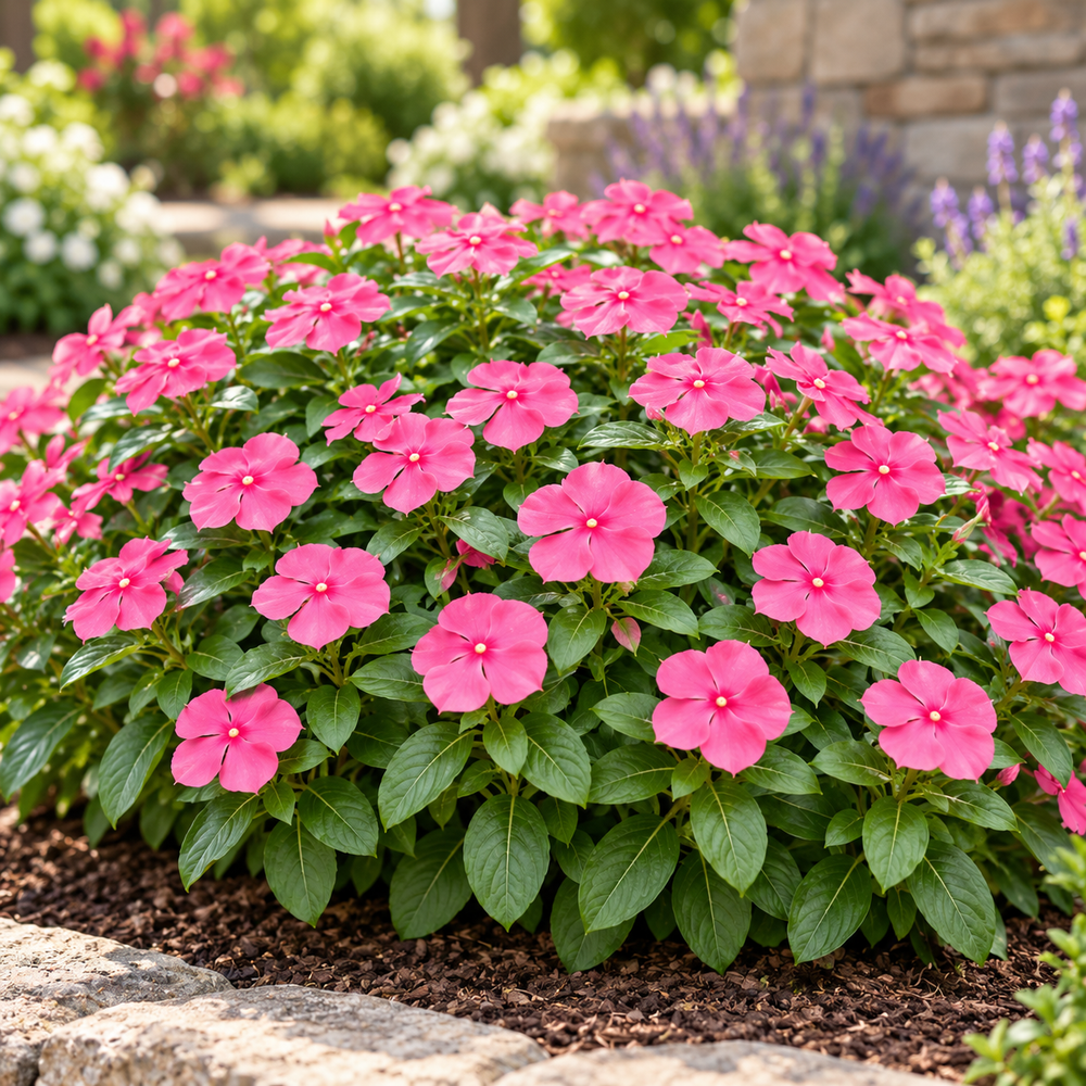 Vinca Deep Rose Catharanthus roseus with rich deep rose-pink summer flowers – seeds for beds pots containers and grow bags in Pakistan