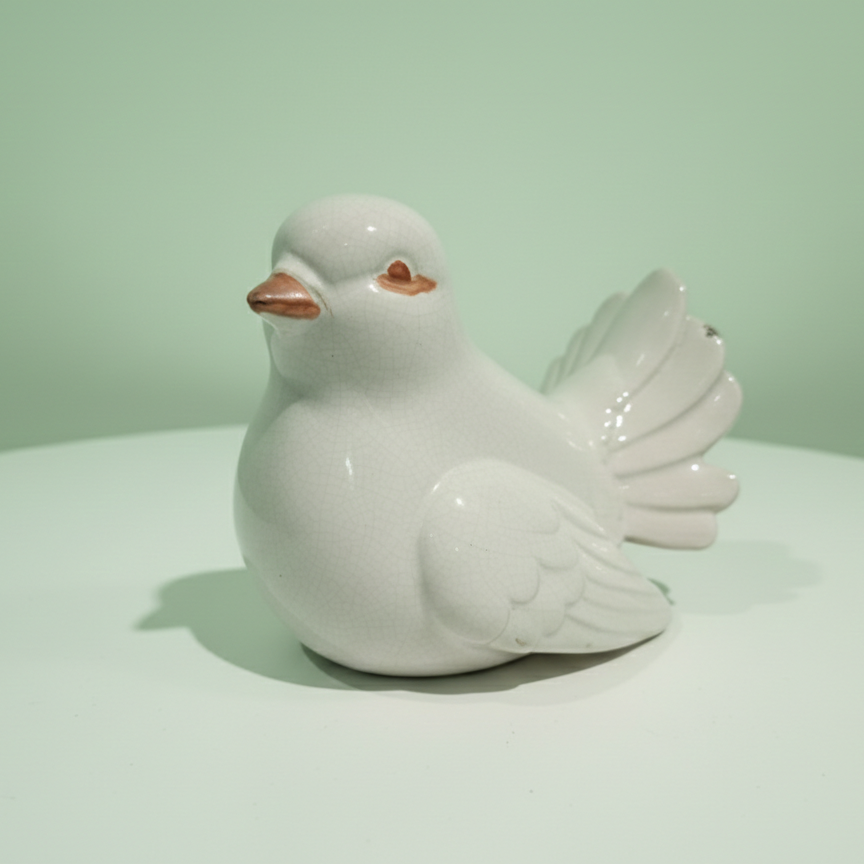 Vintage Glazed Ceramic Bird Figurine
