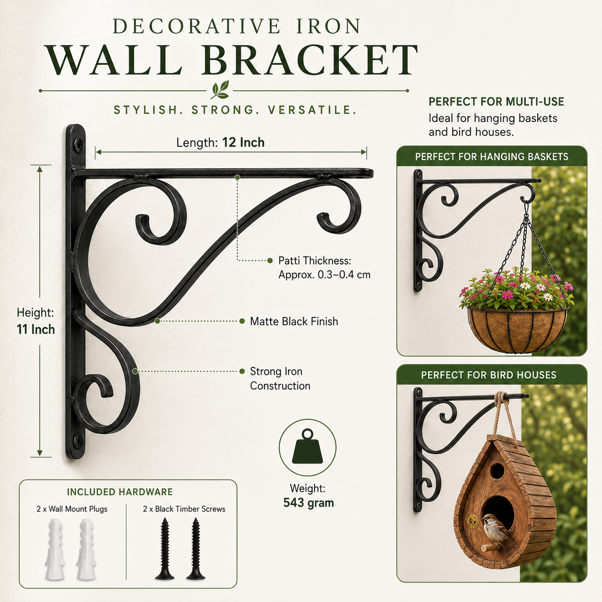 Decorative Iron Wall Bracket – Matte Black