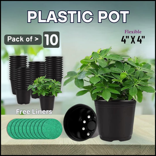 Flexible Nursery Pots 4″ x 4″ – BLACK (PACK OF 10) With Free Liners